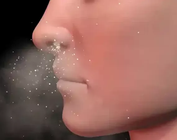 KI-generiertes Bild einer menschlichen Nase, die Partikel einatmet